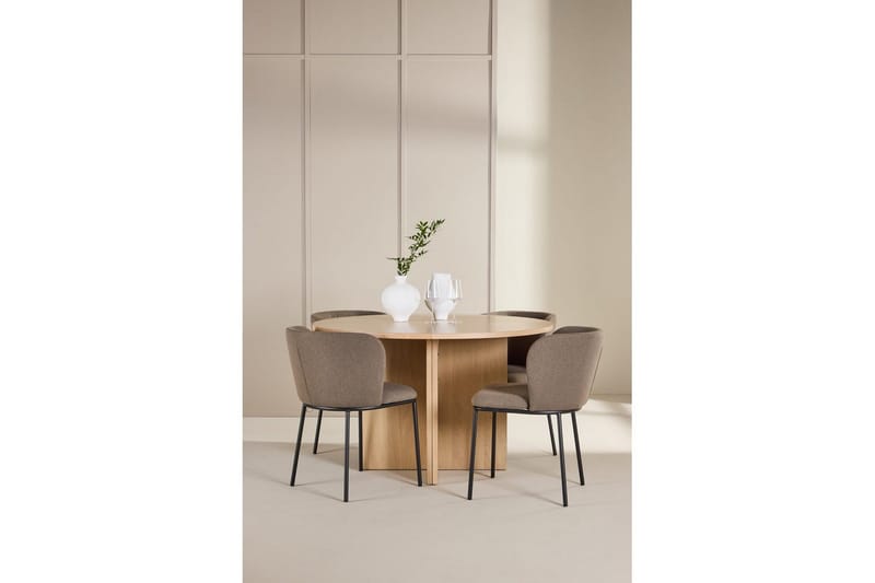 Spisegruppe Strada Rund 120/170 cm Hvit med Edina Stoler 4 stk, Svart / Brun - 4 stk, Svart / Brun - Møbler - Bord - Spisegruppe