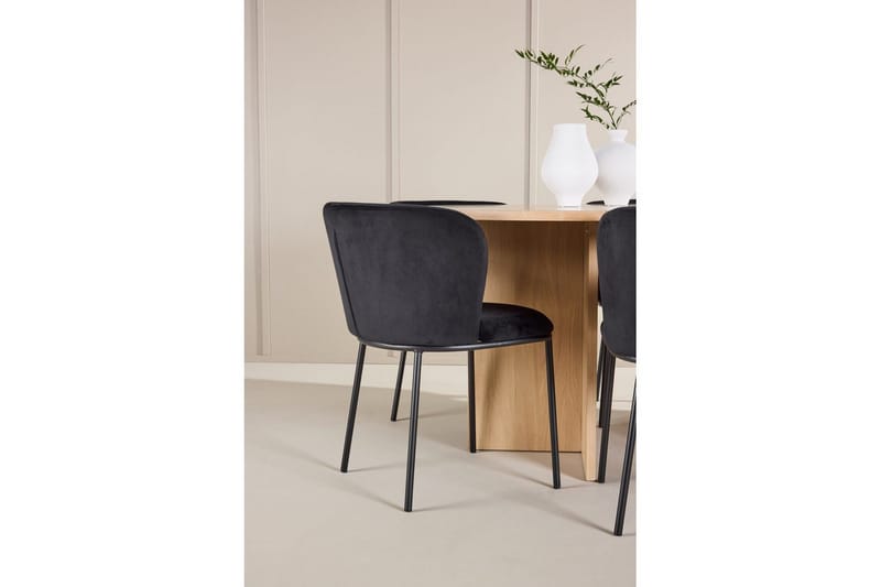 Spisegruppe Strada Rund 120/170 cm Hvit med Edina Stoler 6 stk, Svart - 6 stk, Svart - Møbler - Bord - Spisegruppe