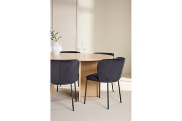 Spisegruppe Strada Rund 120/170 cm Hvit med Edina Stoler 6 stk, Svart - 6 stk, Svart - Møbler - Bord - Spisegruppe