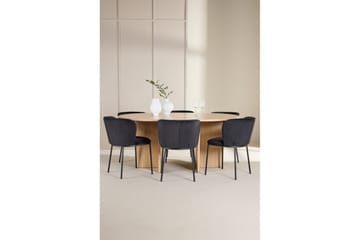 Spisegruppe Strada Rund 120/170 cm Hvit med Edina Stoler 6 stk, Svart - 6 stk, Svart - Møbler - Bord - Spisegruppe