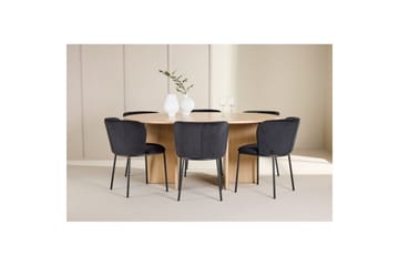 Spisegruppe Strada Rund 120/170 cm Hvit med Edina Stoler 6 stk, Svart - 6 stk, Svart - Møbler - Bord - Spisegruppe