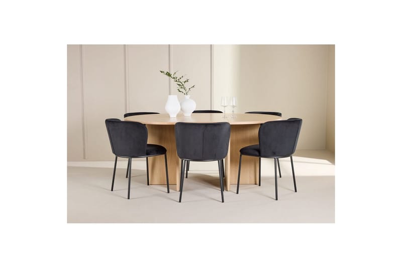 Spisegruppe Strada Rund 120/170 cm Hvit med Edina Stoler 6 stk, Svart - 6 stk, Svart - Møbler - Bord - Spisegruppe