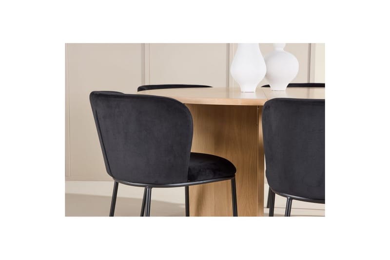 Spisegruppe Strada Rund 120/170 cm Hvit med Edina Stoler 6 stk, Svart - 6 stk, Svart - Møbler - Bord - Spisegruppe