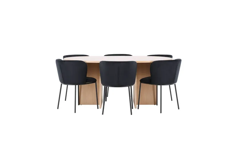 Spisegruppe Strada Rund 120/170 cm Hvit med Edina Stoler 6 stk, Svart, 6 stk, Svart