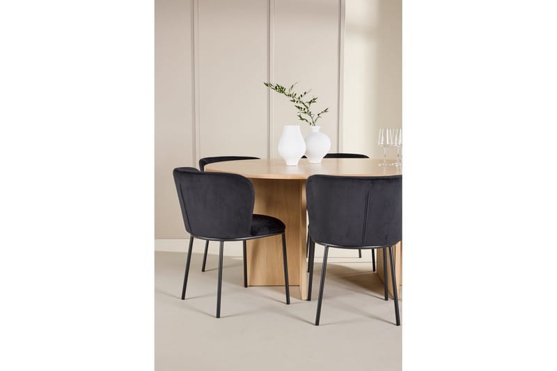 Spisegruppe Strada Rund 120/170 cm Hvit med Edina Stoler 6 stk, Svart - 6 stk, Svart - Møbler - Bord - Spisegruppe