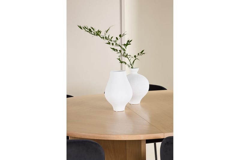 Spisegruppe Strada Rund 120/170 cm Hvit med Edina Stoler 6 stk, Svart - 6 stk, Svart - Møbler - Bord - Spisegruppe