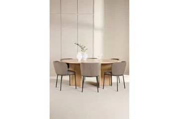 Spisegruppe Strada Rund 120/170 cm Hvit med Edina Stoler 6 stk, Svart / Brun - 6 stk, Svart / Brun - Møbler - Bord - Spisegruppe