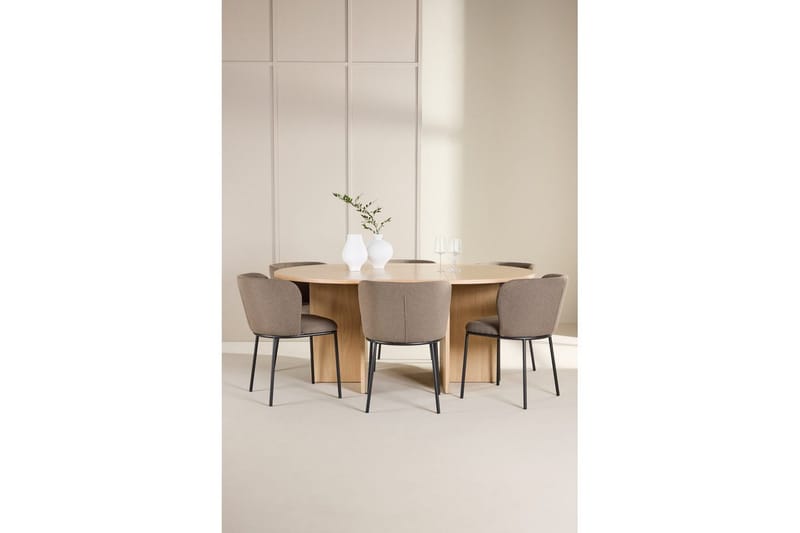 Spisegruppe Strada Rund 120/170 cm Hvit med Edina Stoler 6 stk, Svart / Brun - 6 stk, Svart / Brun - Møbler - Bord - Spisegruppe