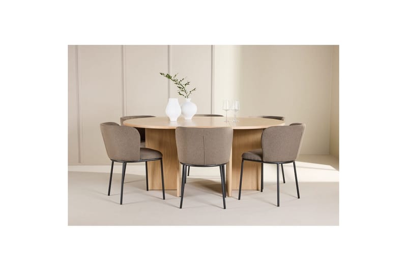 Spisegruppe Strada Rund 120/170 cm Hvit med Edina Stoler 6 stk, Svart / Brun - 6 stk, Svart / Brun - Møbler - Bord - Spisegruppe