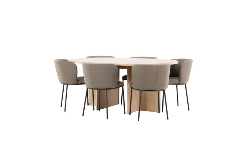 Spisegruppe Strada Rund 120/170 cm Hvit med Edina Stoler 6 stk, Svart / Brun - 6 stk, Svart / Brun - Møbler - Bord - Spisegruppe