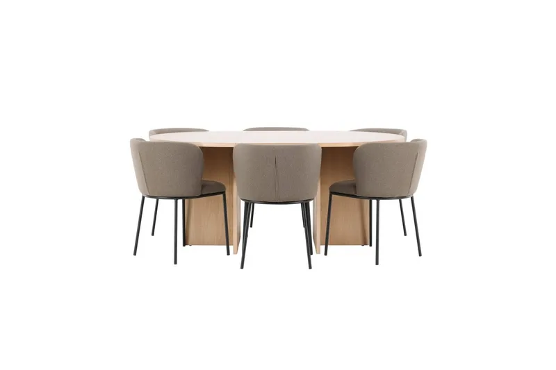 Spisegruppe Strada Rund 120/170 cm Hvit med Edina Stoler 6 stk, Svart / Brun, 6 stk, Svart / Brun