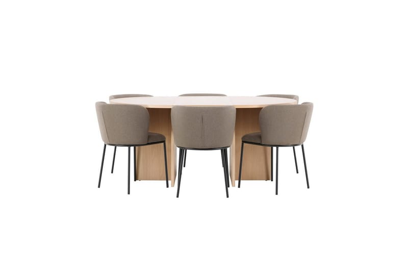 Spisegruppe Strada Rund 120/170 cm Hvit med Edina Stoler 6 stk, Svart / Brun, 6 stk, Svart / Brun