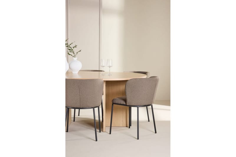 Spisegruppe Strada Rund 120/170 cm Hvit med Edina Stoler 6 stk, Svart / Brun - 6 stk, Svart / Brun - Møbler - Bord - Spisegruppe