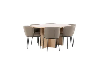 Spisegruppe Strada Rund 120/170 cm Hvit med Edina Stoler 6 stk, Svart / Brun - 6 stk, Svart / Brun - Møbler - Bord - Spisegruppe