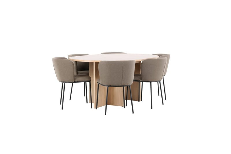 Spisegruppe Strada Rund 120/170 cm Hvit med Edina Stoler 6 stk, Svart / Brun - 6 stk, Svart / Brun - Møbler - Bord - Spisegruppe