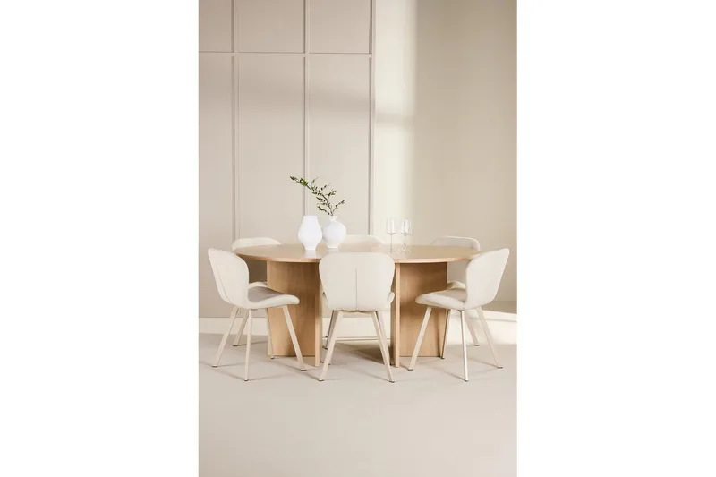 Spisegruppe Strada Rund 120/170 cm Hvit med Lilja Stoler 6 stk - 6 stk - Møbler - Bord - Spisegruppe