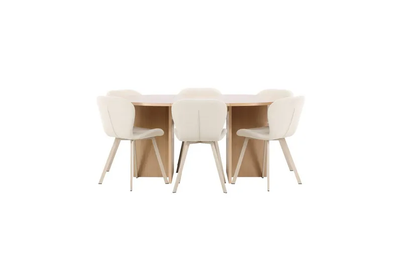 Spisegruppe Strada Rund 120/170 cm Hvit med Lilja Stoler 6 stk, 6 stk