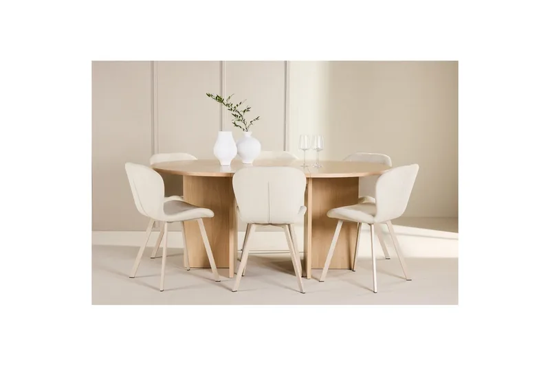 Spisegruppe Strada Rund 120/170 cm Hvit med Lilja Stoler 6 stk - 6 stk - Møbler - Bord - Spisegruppe