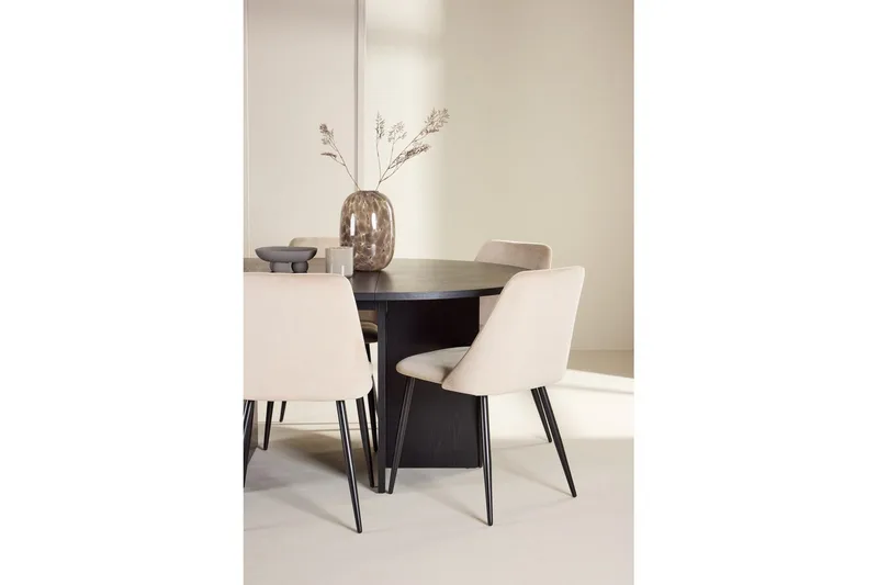 Spisegruppe Strada Rund 120/170 cm Svart med Night Stoler 6 stk - 6 stk - Møbler - Bord - Spisegruppe