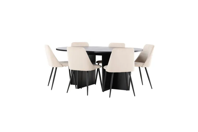 Spisegruppe Strada Rund 120/170 cm Svart med Night Stoler 6 stk - 6 stk - Møbler - Bord - Spisegruppe