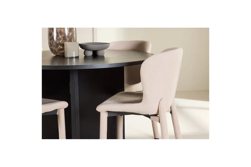 Spisegruppe Strada Rundt 120/170 cm Svart med Astoria Stoler 4 stk, Beige - 4 stk, Beige - Møbler - Bord - Spisegruppe
