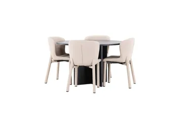 Spisegruppe Strada Rundt 120/170 cm Svart med Astoria Stoler 4 stk, Beige - 4 stk, Beige - Møbler - Bord - Spisegruppe