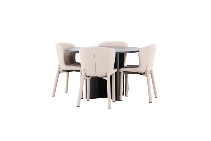 Spisegruppe Strada Rundt 120/170 cm Svart med Astoria Stoler 4 stk, Beige - 4 stk, Beige - Møbler - Bord - Spisegruppe
