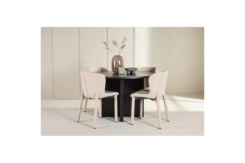 Spisegruppe Strada Rundt 120/170 cm Svart med Astoria Stoler 4 stk, Beige - 4 stk, Beige - Møbler - Bord - Spisegruppe