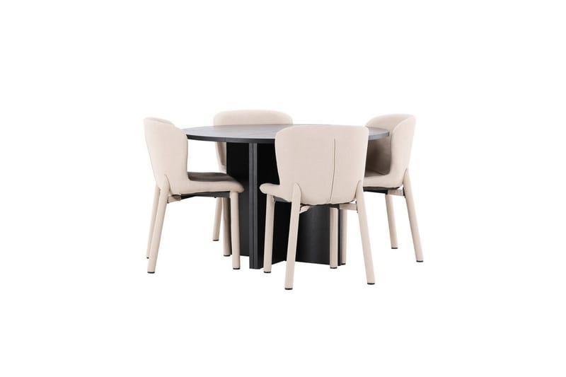 Spisegruppe Strada Rundt 120/170 cm Svart med Astoria Stoler 4 stk, Beige - 4 stk, Beige - Møbler - Bord - Spisegruppe