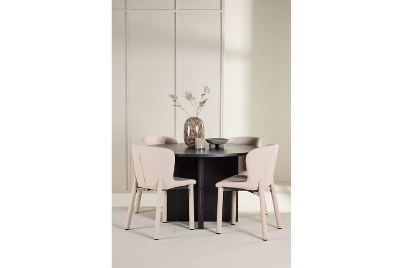 Spisegruppe Strada Rundt 120/170 cm Svart med Astoria Stoler 4 stk, Beige - 4 stk, Beige - Møbler - Bord - Spisegruppe