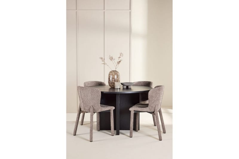 Spisegruppe Strada Rundt 120/170 cm Svart med Astoria Stoler 4 stk, Brun - 4 stk, Brun - Møbler - Bord - Spisegruppe