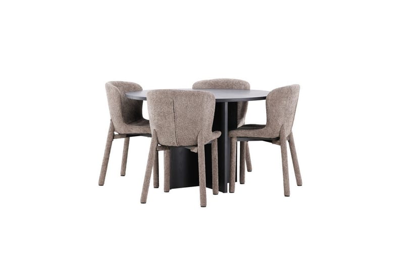 Spisegruppe Strada Rundt 120/170 cm Svart med Astoria Stoler 4 stk, Brun - 4 stk, Brun - Møbler - Bord - Spisegruppe