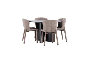 Spisegruppe Strada Rundt 120/170 cm Svart med Astoria Stoler 4 stk, Brun - 4 stk, Brun - Møbler - Bord - Spisegruppe