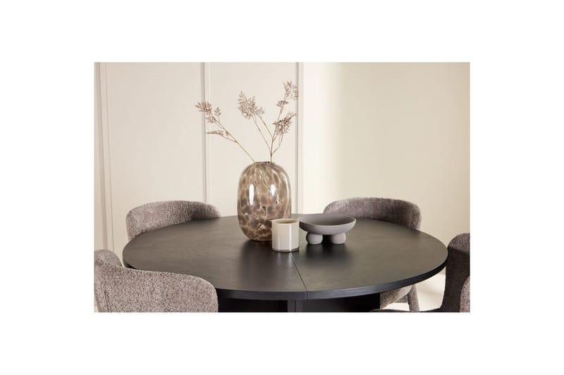 Spisegruppe Strada Rundt 120/170 cm Svart med Astoria Stoler 4 stk, Brun - 4 stk, Brun - Møbler - Bord - Spisegruppe