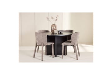 Spisegruppe Strada Rundt 120/170 cm Svart med Astoria Stoler 4 stk, Brun - 4 stk, Brun - Møbler - Bord - Spisegruppe