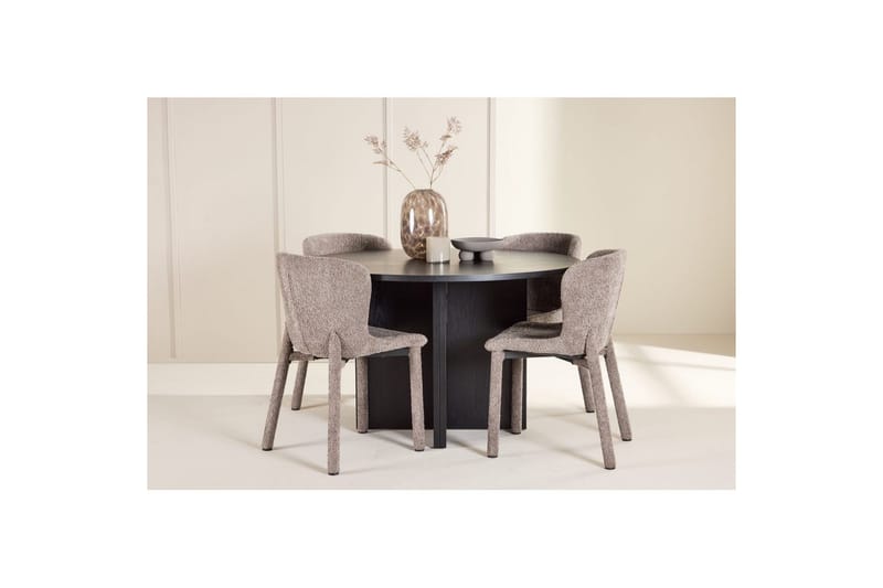 Spisegruppe Strada Rundt 120/170 cm Svart med Astoria Stoler 4 stk, Brun - 4 stk, Brun - Møbler - Bord - Spisegruppe