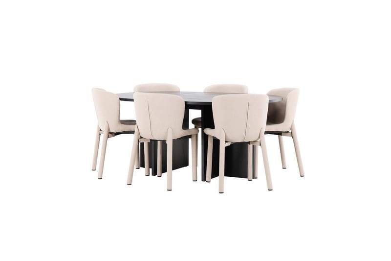 Spisegruppe Strada Rundt 120/170 cm Svart med Astoria Stoler 6 stk, Beige - 6 stk, Beige - Møbler - Bord - Spisegruppe