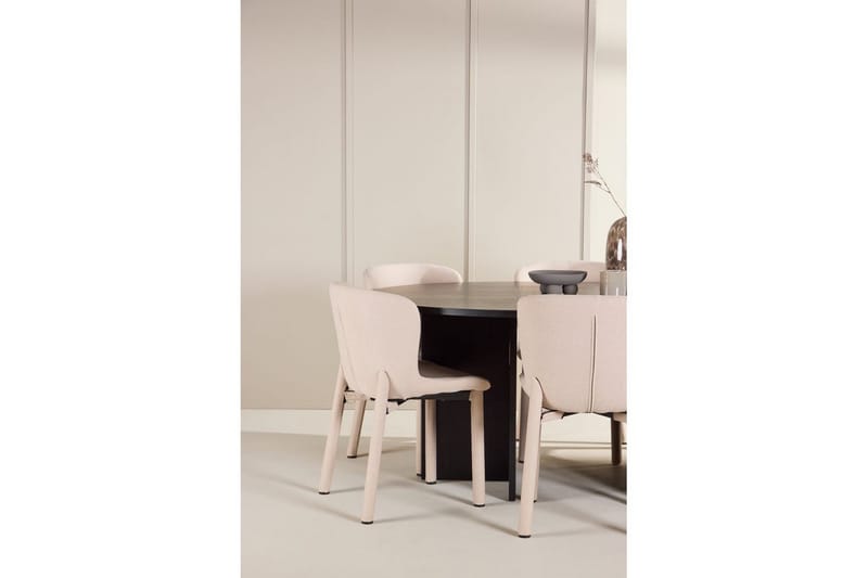 Spisegruppe Strada Rundt 120/170 cm Svart med Astoria Stoler 6 stk, Beige - 6 stk, Beige - Møbler - Bord - Spisegruppe
