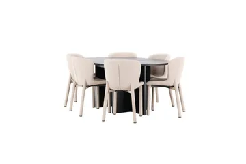 Spisegruppe Strada Rundt 120/170 cm Svart med Astoria Stoler 6 stk, Beige - 6 stk, Beige - Møbler - Bord - Spisegruppe