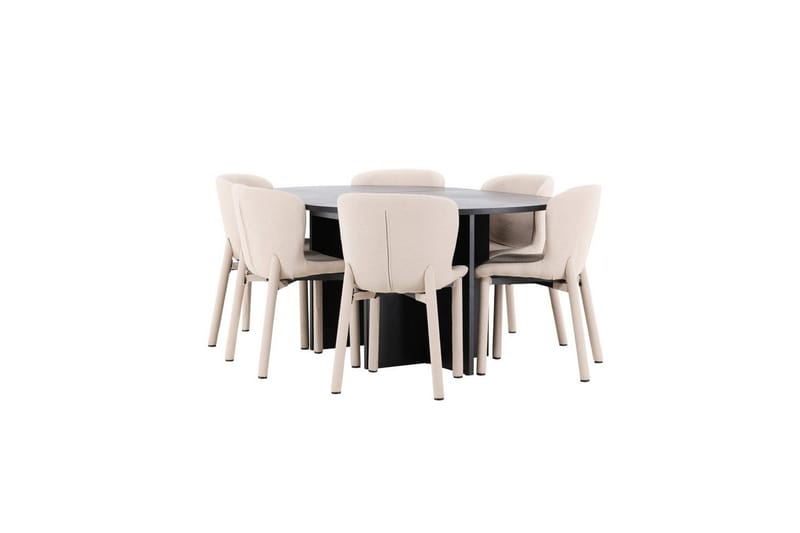 Spisegruppe Strada Rundt 120/170 cm Svart med Astoria Stoler 6 stk, Beige - 6 stk, Beige - Møbler - Bord - Spisegruppe