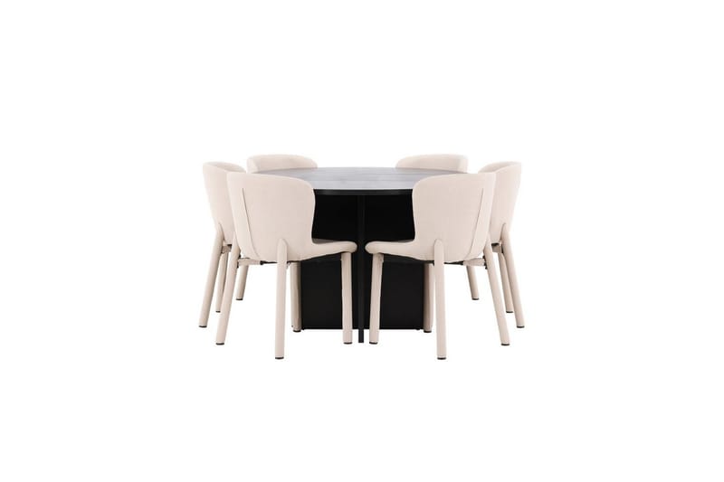 Spisegruppe Strada Rundt 120/170 cm Svart med Astoria Stoler 6 stk, Beige - 6 stk, Beige - Møbler - Bord - Spisegruppe