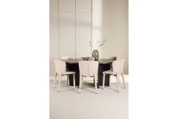Spisegruppe Strada Rundt 120/170 cm Svart med Astoria Stoler 6 stk, Beige - 6 stk, Beige - Møbler - Bord - Spisegruppe