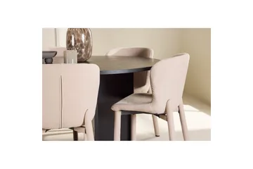 Spisegruppe Strada Rundt 120/170 cm Svart med Astoria Stoler 6 stk, Beige - 6 stk, Beige - Møbler - Bord - Spisegruppe