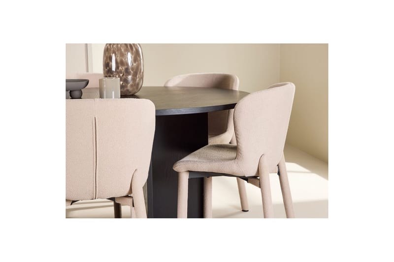 Spisegruppe Strada Rundt 120/170 cm Svart med Astoria Stoler 6 stk, Beige - 6 stk, Beige - Møbler - Bord - Spisegruppe
