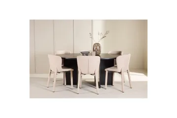 Spisegruppe Strada Rundt 120/170 cm Svart med Astoria Stoler 6 stk, Beige - 6 stk, Beige - Møbler - Bord - Spisegruppe