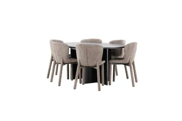 Spisegruppe Strada Rundt 120/170 cm Svart med Astoria Stoler 6 stk, Brun - 6 stk, Brun - Møbler - Bord - Spisegruppe