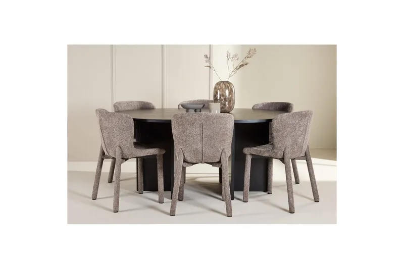 Spisegruppe Strada Rundt 120/170 cm Svart med Astoria Stoler 6 stk, Brun - 6 stk, Brun - Møbler - Bord - Spisegruppe