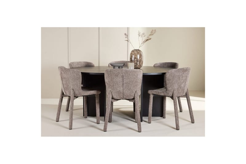 Spisegruppe Strada Rundt 120/170 cm Svart med Astoria Stoler 6 stk, Brun - 6 stk, Brun - Møbler - Bord - Spisegruppe