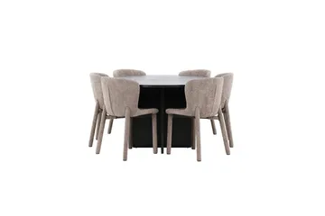 Spisegruppe Strada Rundt 120/170 cm Svart med Astoria Stoler 6 stk, Brun - 6 stk, Brun - Møbler - Bord - Spisegruppe