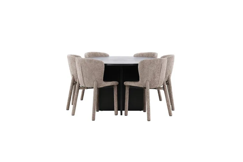 Spisegruppe Strada Rundt 120/170 cm Svart med Astoria Stoler 6 stk, Brun - 6 stk, Brun - Møbler - Bord - Spisegruppe